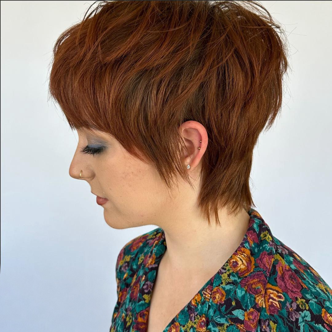 Layered copper pixie in profile